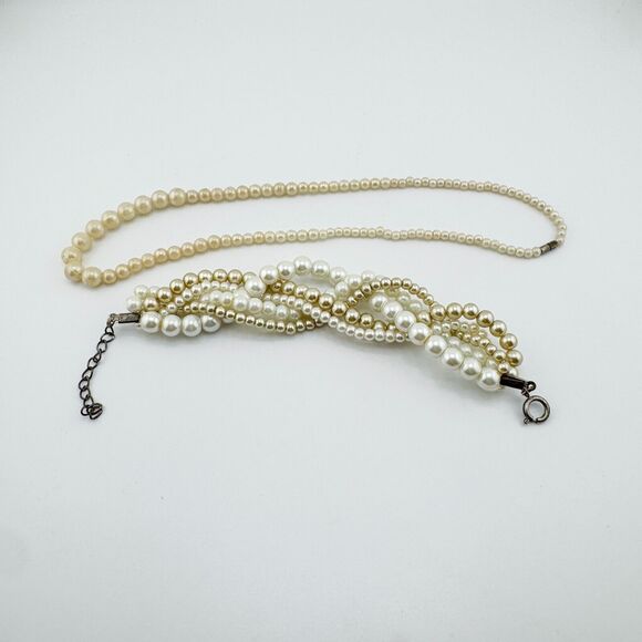 Vintage Faux Pearl Bracelet & Necklace Set Glamour Formal Timeless Retro - Picture 3 of 11